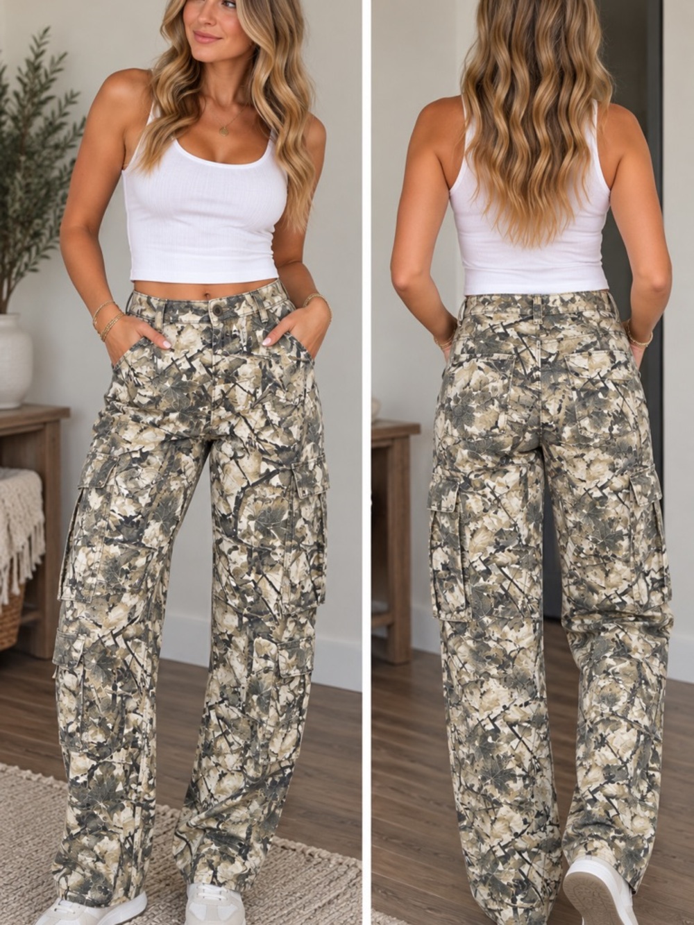 Camo Cargo Pants Mid Rise Utility Straight Leg